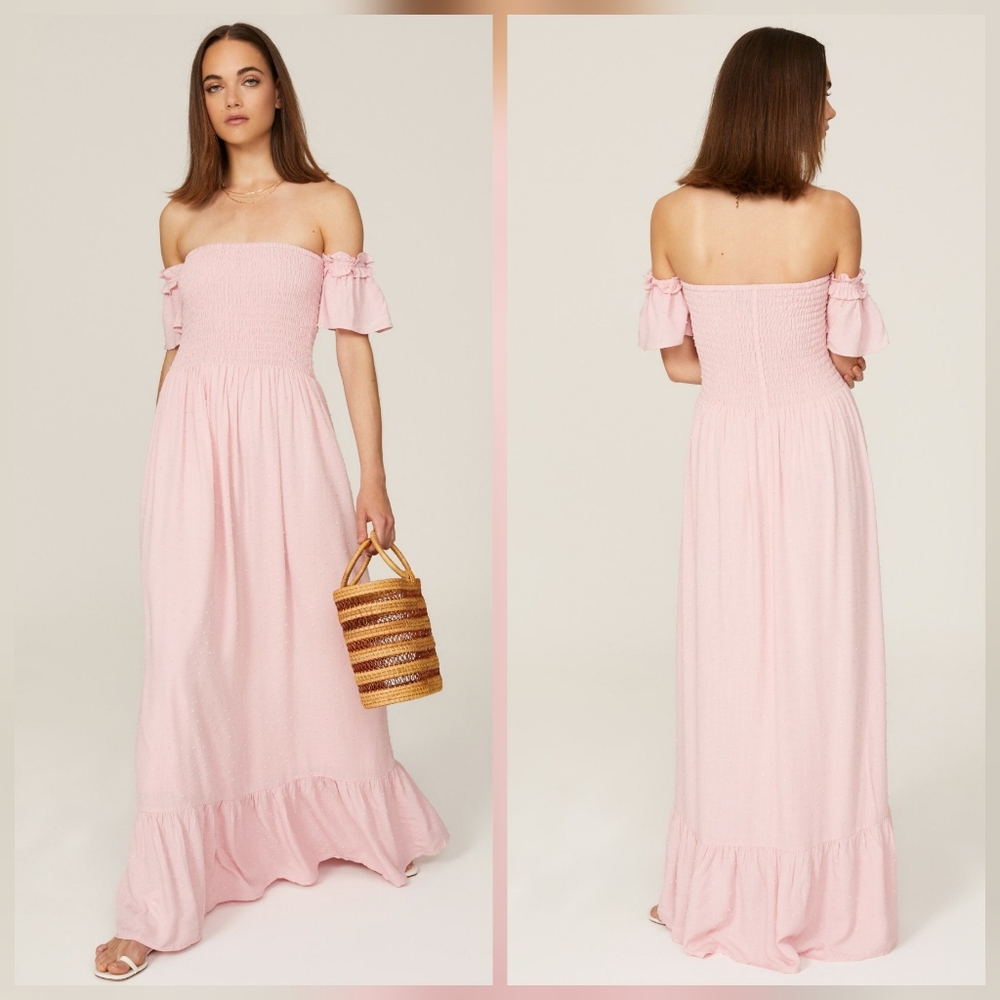 Slate & Willow Delicate Pink Maxi Hourglass Off Shoulder Short Sleeves Size L